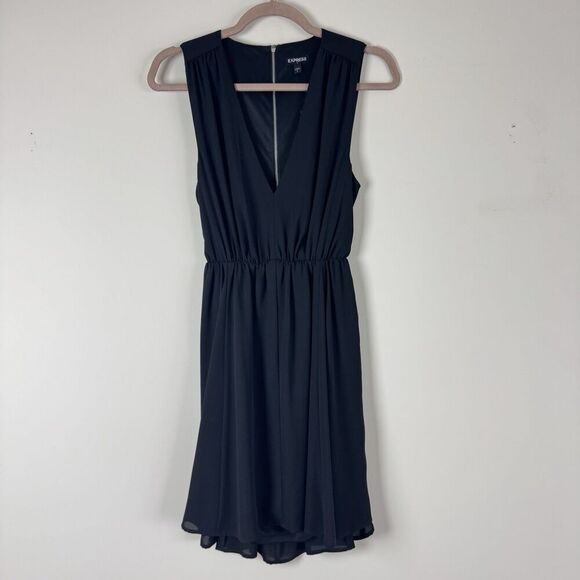 Express Black Sleeveless V Neck Open Back Dress Size 6 Lined - Picture 11 of 11